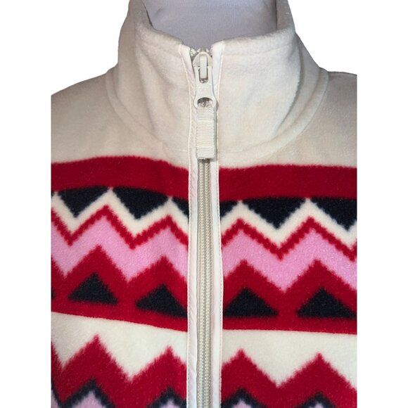 Talbots Womens Fleece Jacket Medium Zigzag Pattern Red & Gray - Picture 3 of 8